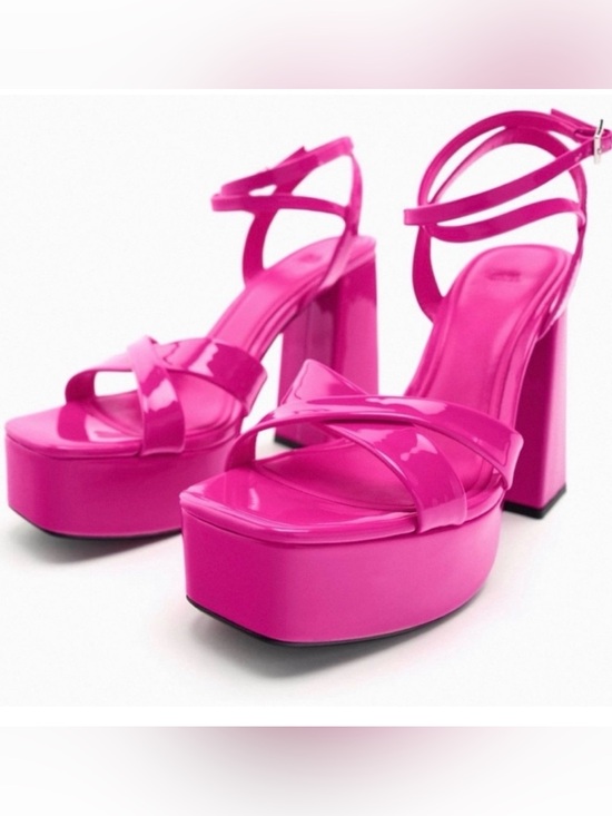 Zara Shoes - Zara Pink Magenta Platform Ankle-Strap Block Heel Sandals